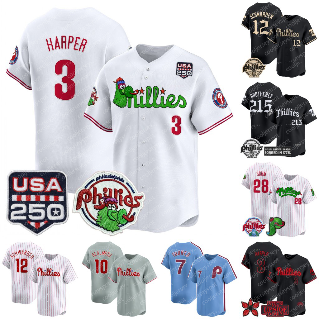 3 Harper Philadelphia Philliess Baseball Jersey Alec Bohm Garrett Stubbs JT Realmuto Bryson Stott Trea Turner Kyle Schwarber Aaron Nola Zack Wheeler Edmundo Sosa 27