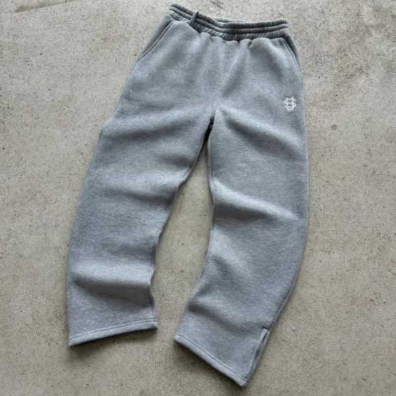 Retro Y2k Street Trendy Men and Women Hip Hop embroidery Casual Trousers Elastic Waist Zipper Loose Solid Color Sports Pants M260328