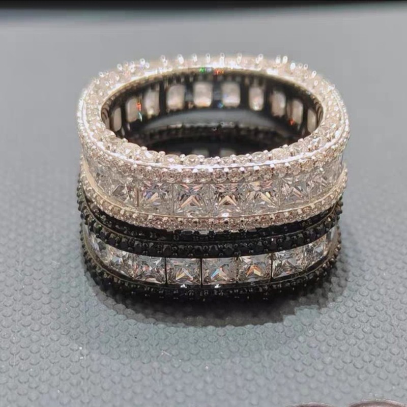 Choucong Vintage Jewelry 18K Black Gold Fill Princess Cut Eternity Ring Two Tone Square Zircon CZ Diamond Band for Men & Women Lover Gift