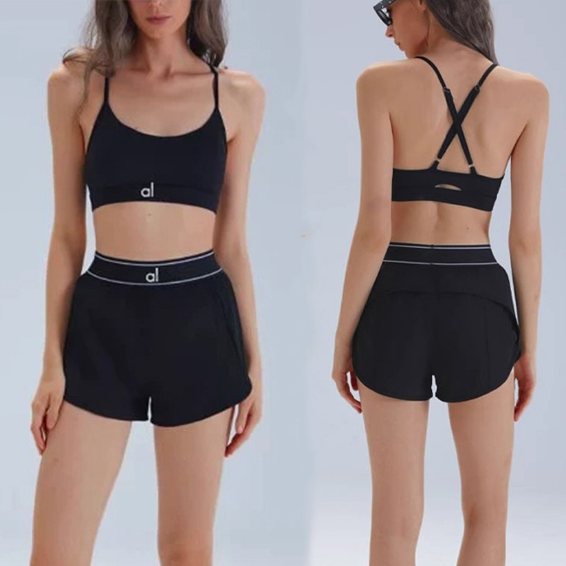 Women Yoga Shorts Aloismnesly Shorts Fashion High Waist Hip Bra+Legging Tummy Tights Breathable Yoga Fiess Running Set Aloismnely Women Clothes Bra Set Suit