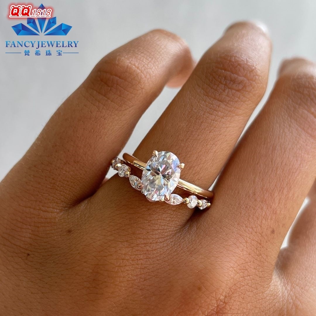 2CT Oval Shape Wedding Ring Moissanite Eternity Band Moissanite Bridal Ring Set Gold New for Man and Women Fancy Jewelry