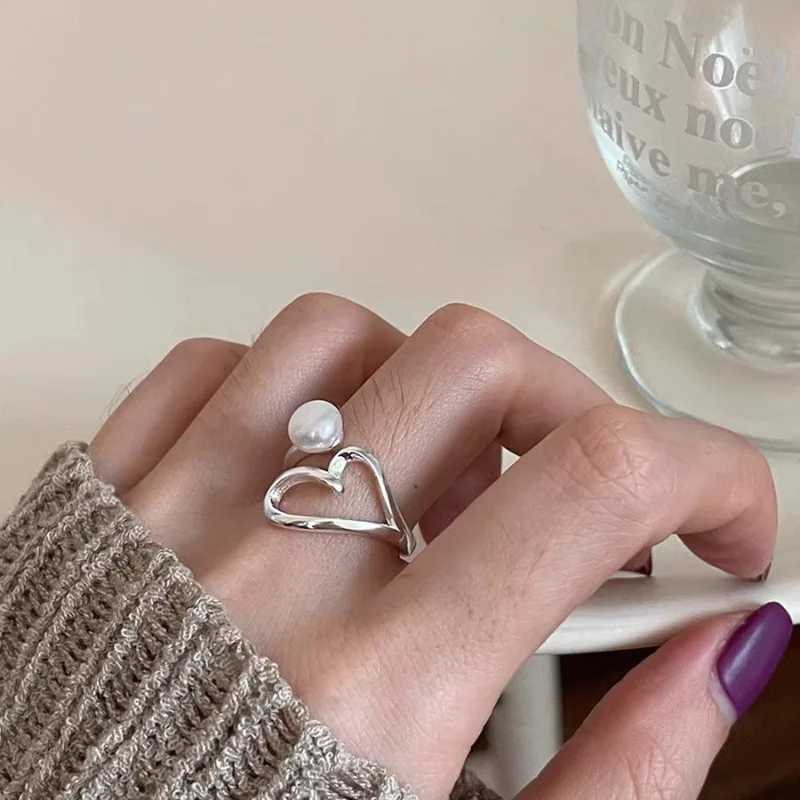 VENTFILLE 925 Sterling Silve Love Heart Ring for Women Girl Gift Line Pearl Korean Sweet Jewelry Birthday Gift Dropshipping H260328