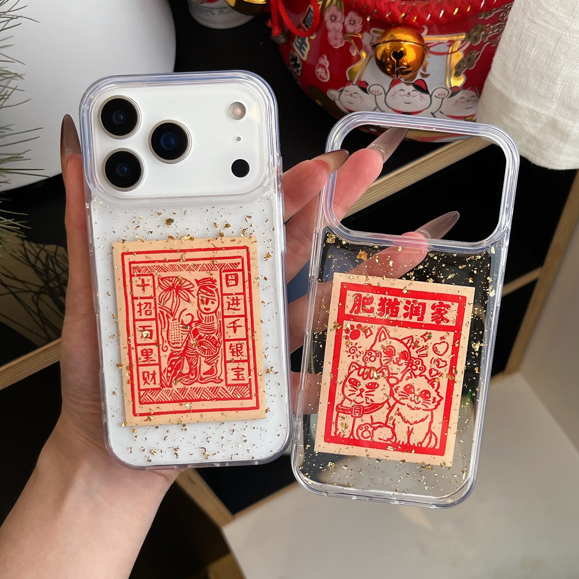 Chinese Style Gold Foil Armor Horse Epoxy Case for iPhone Shockproof Cover