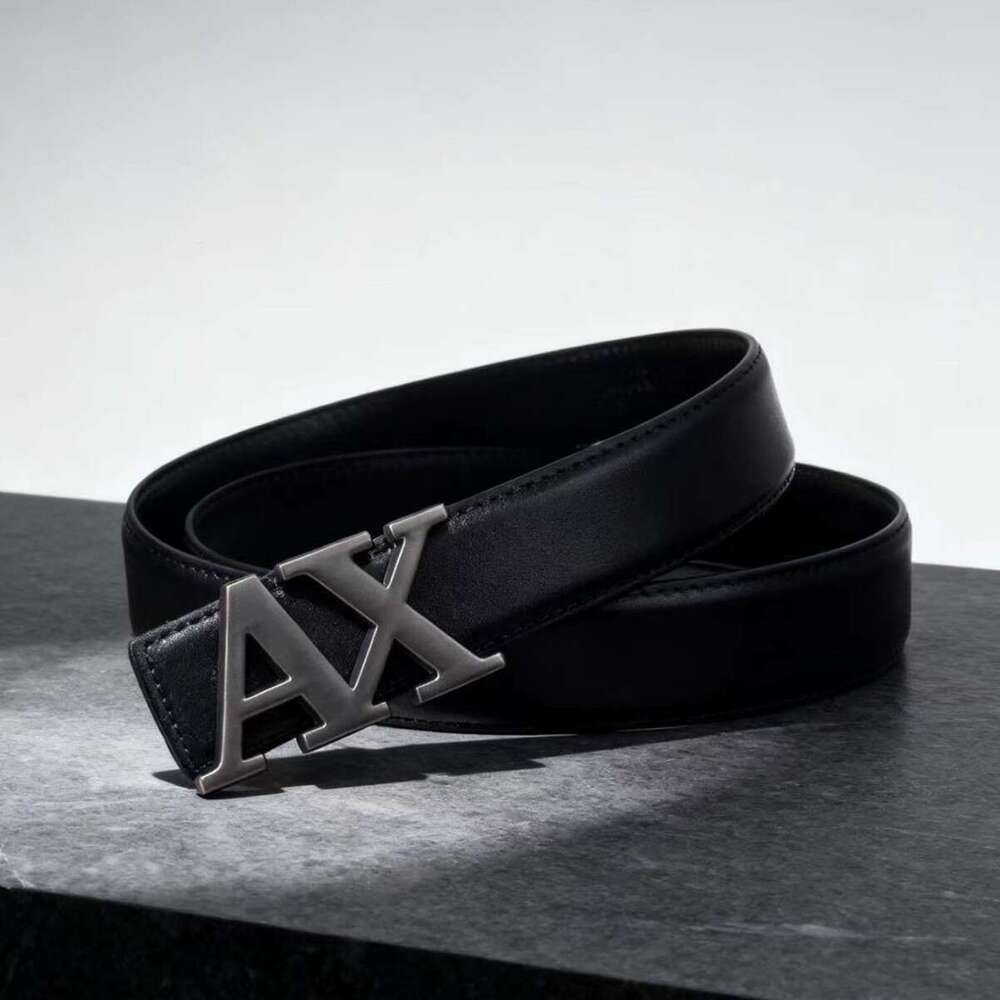 New Cross - Border Men's Belt - 3.8Cm Waistband, Letter AX Buckle, Fashionable Lychee Pattern, Simple & Versatile Accessory Chunjinqiuli