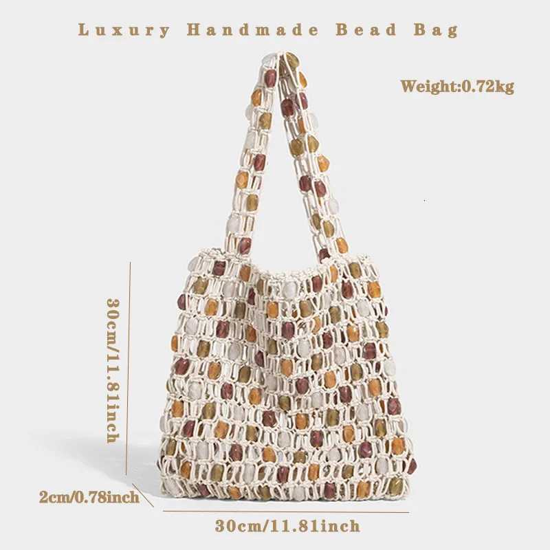 Women Beaded Bag Summer Design Hollow-out Woven Bead Tote Bag Shoulder Bag Female Small Handbag C260327