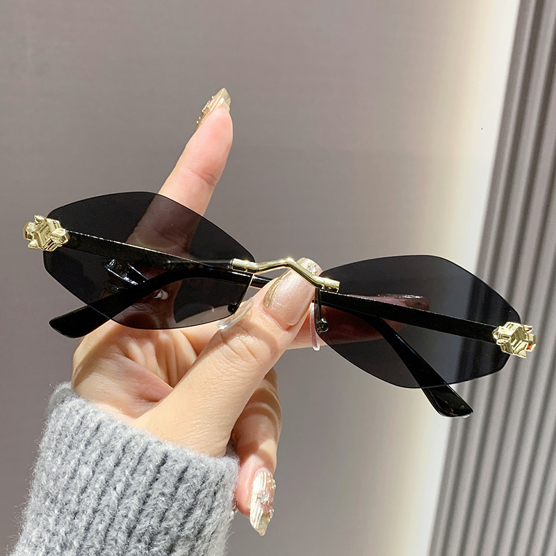 Free Shipping High Value Gold Rimless Oval Sunglasses for Women Minimalist Style UV Protection for Commute