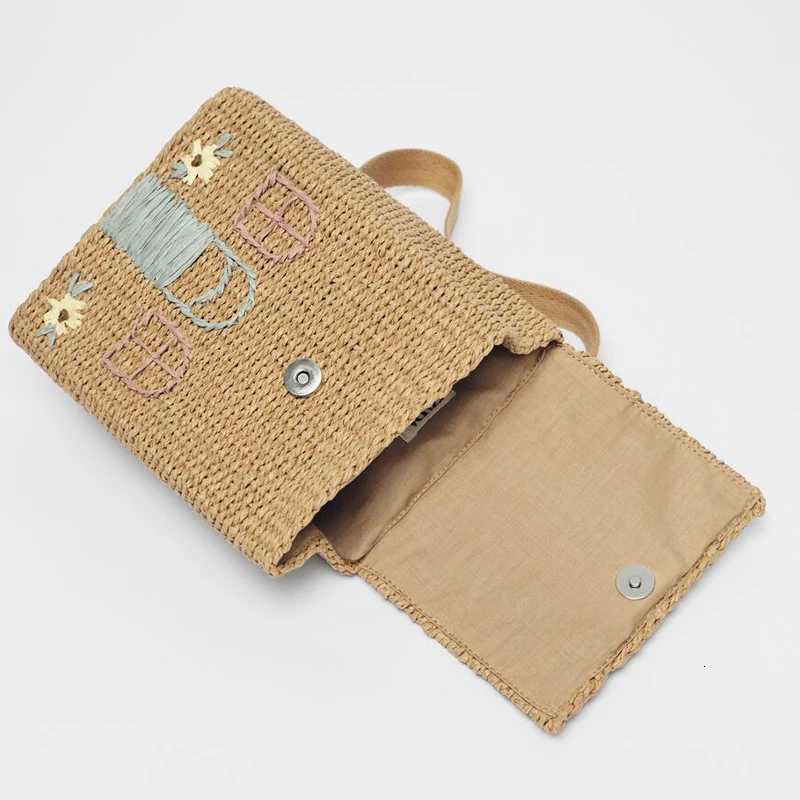 Double Shoulder StrAW Woven Bag Backpack StrAW Woven Bag Student School Bag Personality Hand Carrying Woven Backpack C260327