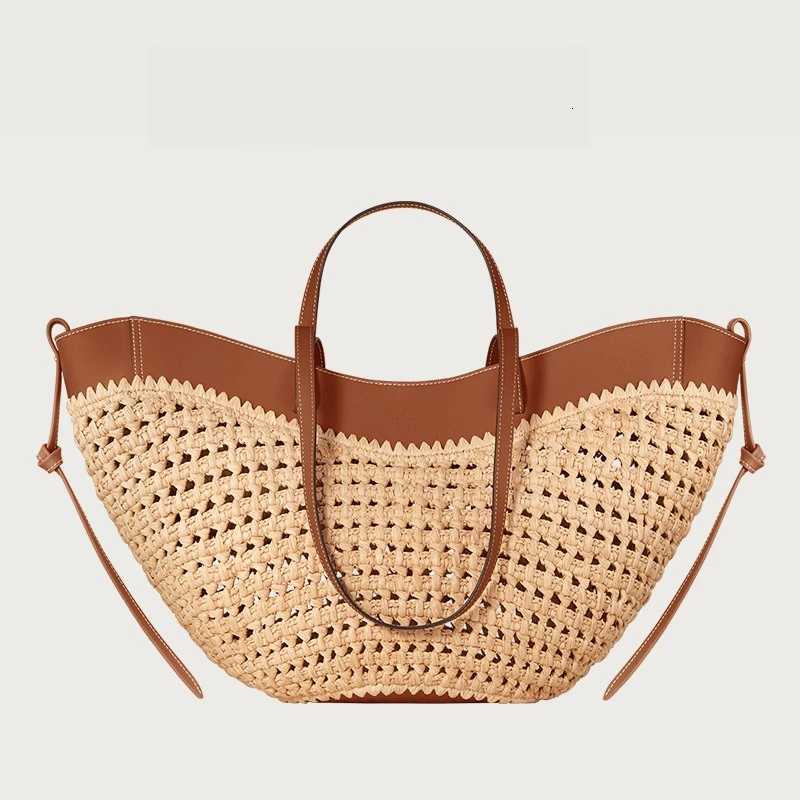 Womens Woven Tote Bag Large Capacity Straw Beach Handbag Simple Casual Shoulder Bag for Summer C260327