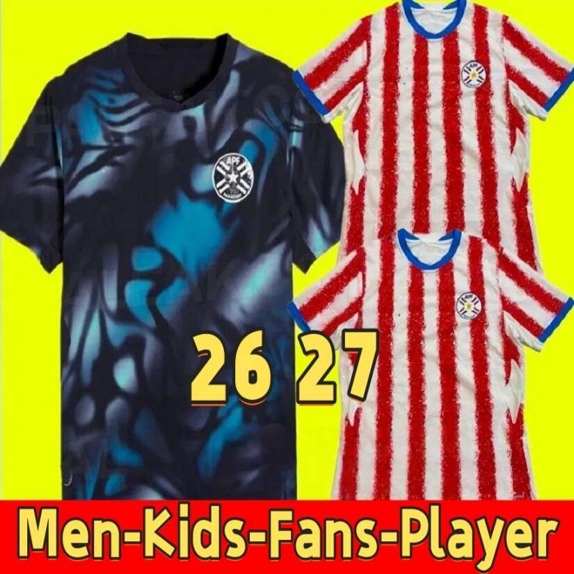 2026 Paraguay Mens Soccer Jerseys . VILLASANTI J. ALONSO ENCISO ALMIRON M Home Away Football Shirts Uniforms Short Sleeve Kids Kit home and away jersey
