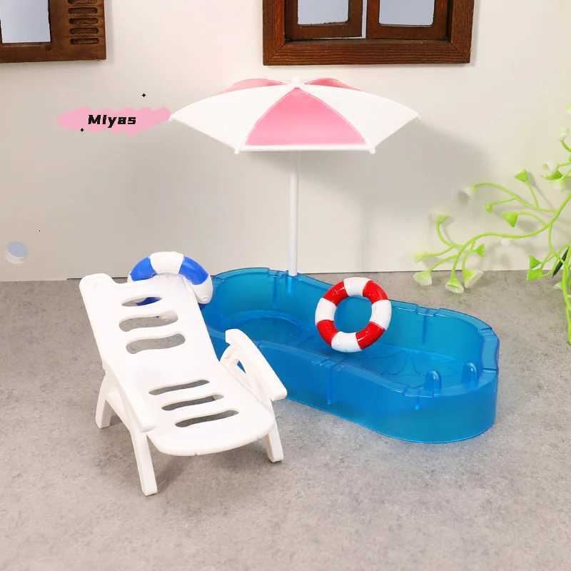 Mini Dollhouse Swimming Pool Set with Beach Chair Swimming Ring - Childrens Play Toys for Dollhouses DIY Decor Accessories Z260328