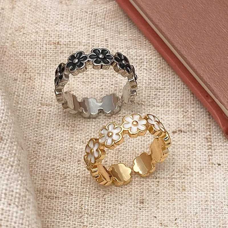 PONYKISS 925 Sterling Silver Enamel Flower Opening Rings for Women Minimalist Vintage Fine Jewelry Plant Accessories H260328