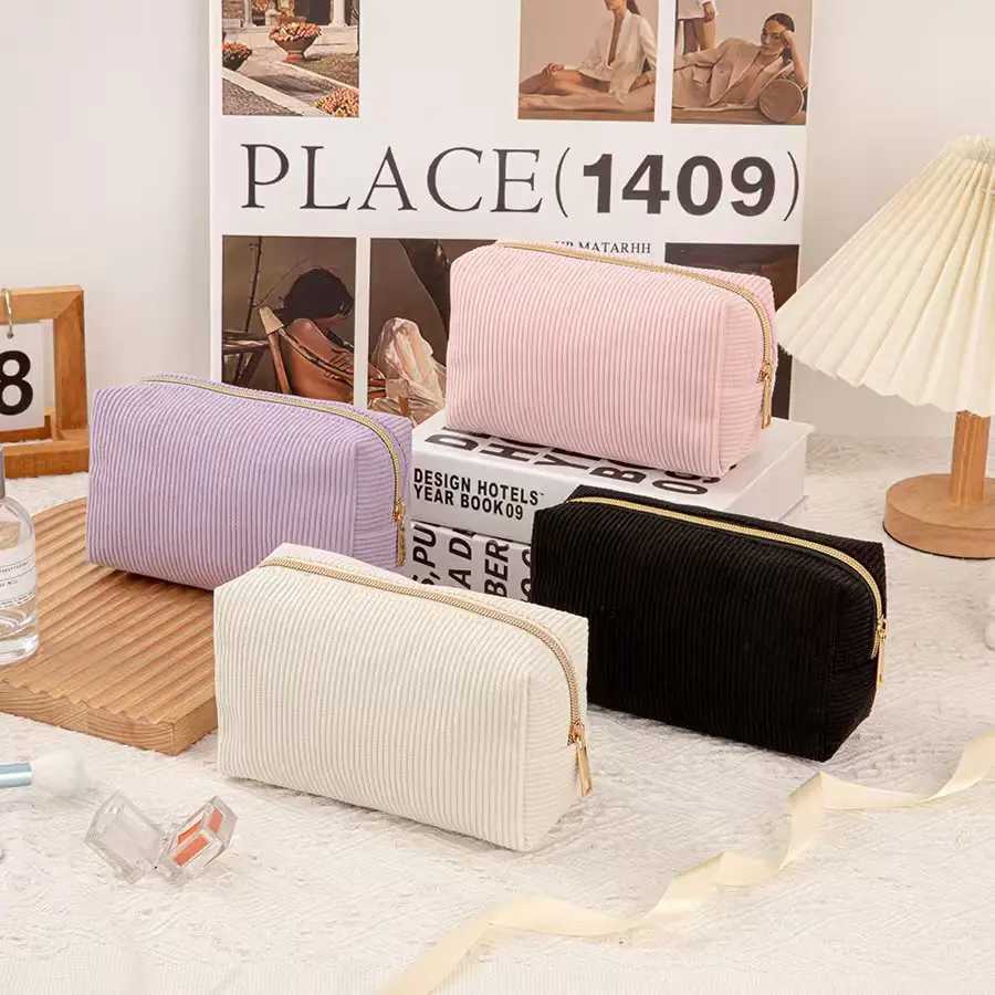 New Simple Girl Corduroy Cosmetic Bag Large Capacity Portable Toilet Bag Travel Business Travel Storage Bag D260328