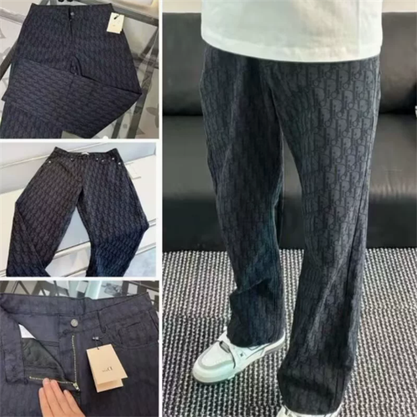 New man women straight-fit trendy loose casual long pants with retro full-print D-letter denim jeans for men