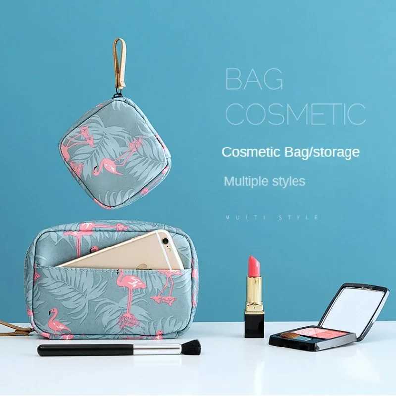 1PC Mini Cosmetic Bag Flamingo Solid Color Travel Toiletry Storage Bag Cactus Beauty Makeup Bag Organizer for Women Makeup Pouch D2603281