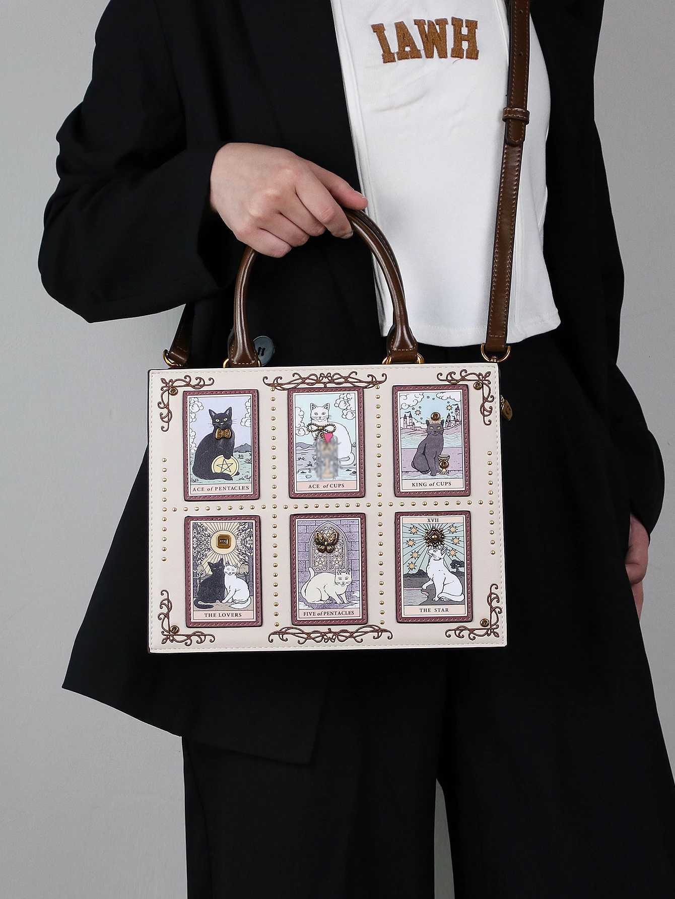 2025 High-end fashion summer new handbag female bag niche design Tarot tile tote bag large capacity Y2K cute cat bag strange win C260327