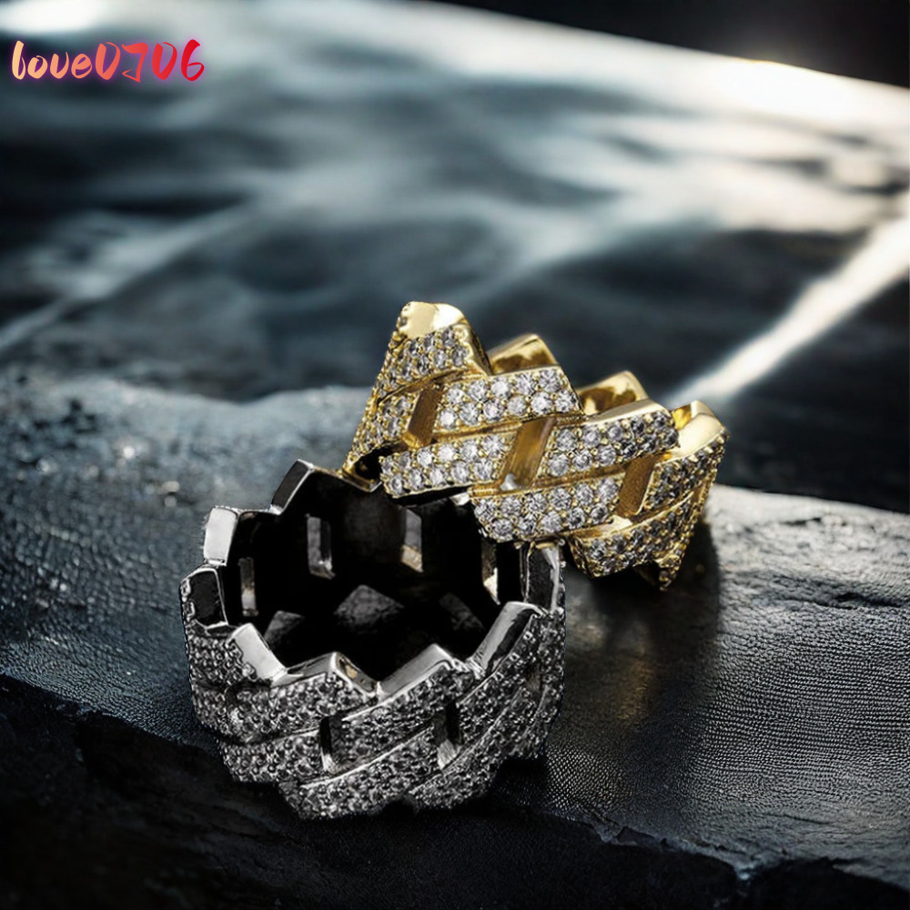 VVS Moissanite Iced Out Hip-Hop Rings S925 Sterling Silver Bling Cuban Link Moissanite Ring