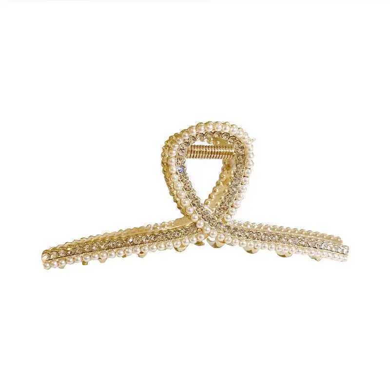 New Pearl Diamond Plate Hair Claw Clip Non-slip Metal Large Shark Clip Crab Hair Clip Women Hair Clips Accessories H260328