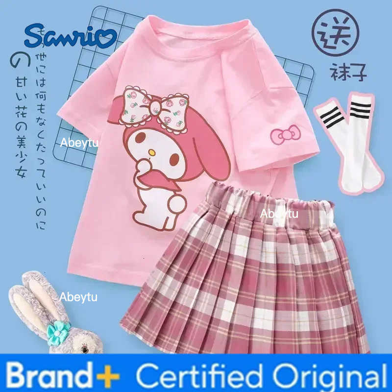 Sanrio my Melody summer childrens pleated skirt jk suit girl cartoon cute T-shirt short skirt short sleeve H2603281