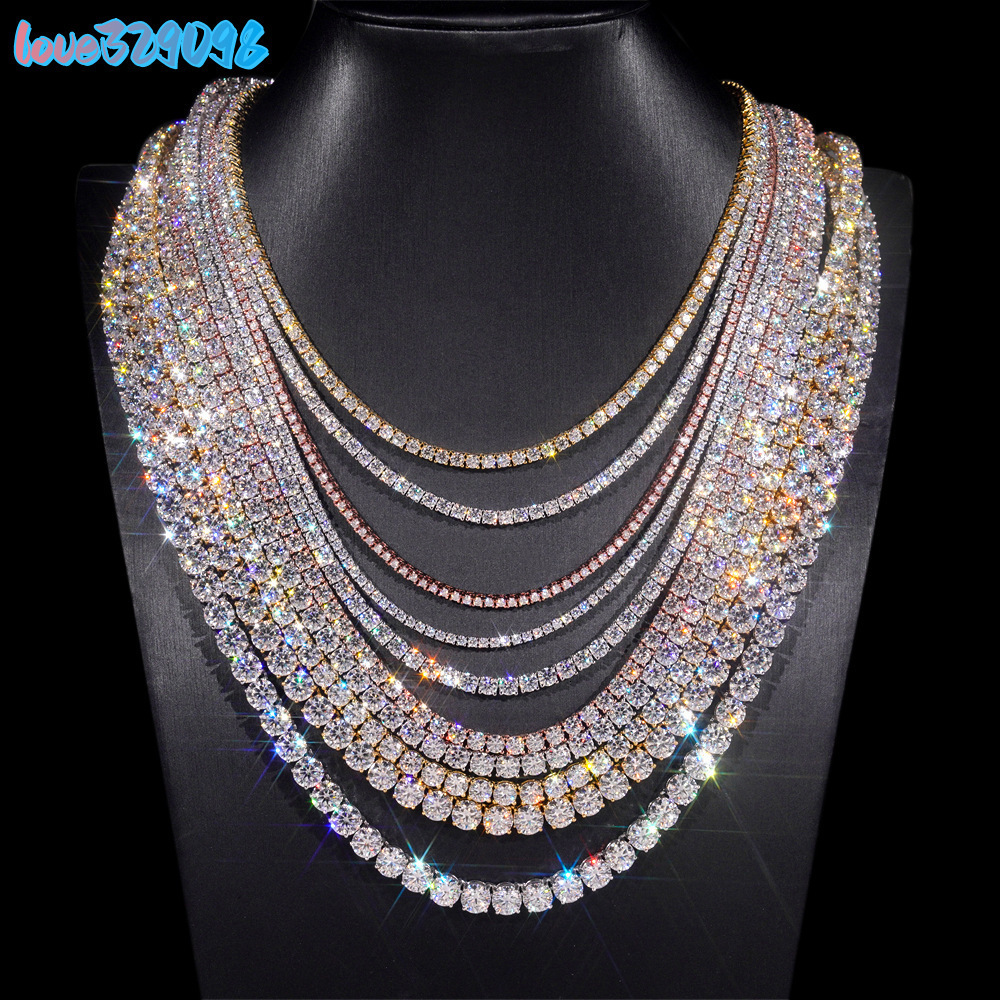 Custom 3mm 4mm 5mm 6mm 26 Inch 28 Inch Large Size Tennis Necklace Hip Hop Moissanite Necklace S925 Silver Tennis Chain VVS MoissTennis Chain Fashion J