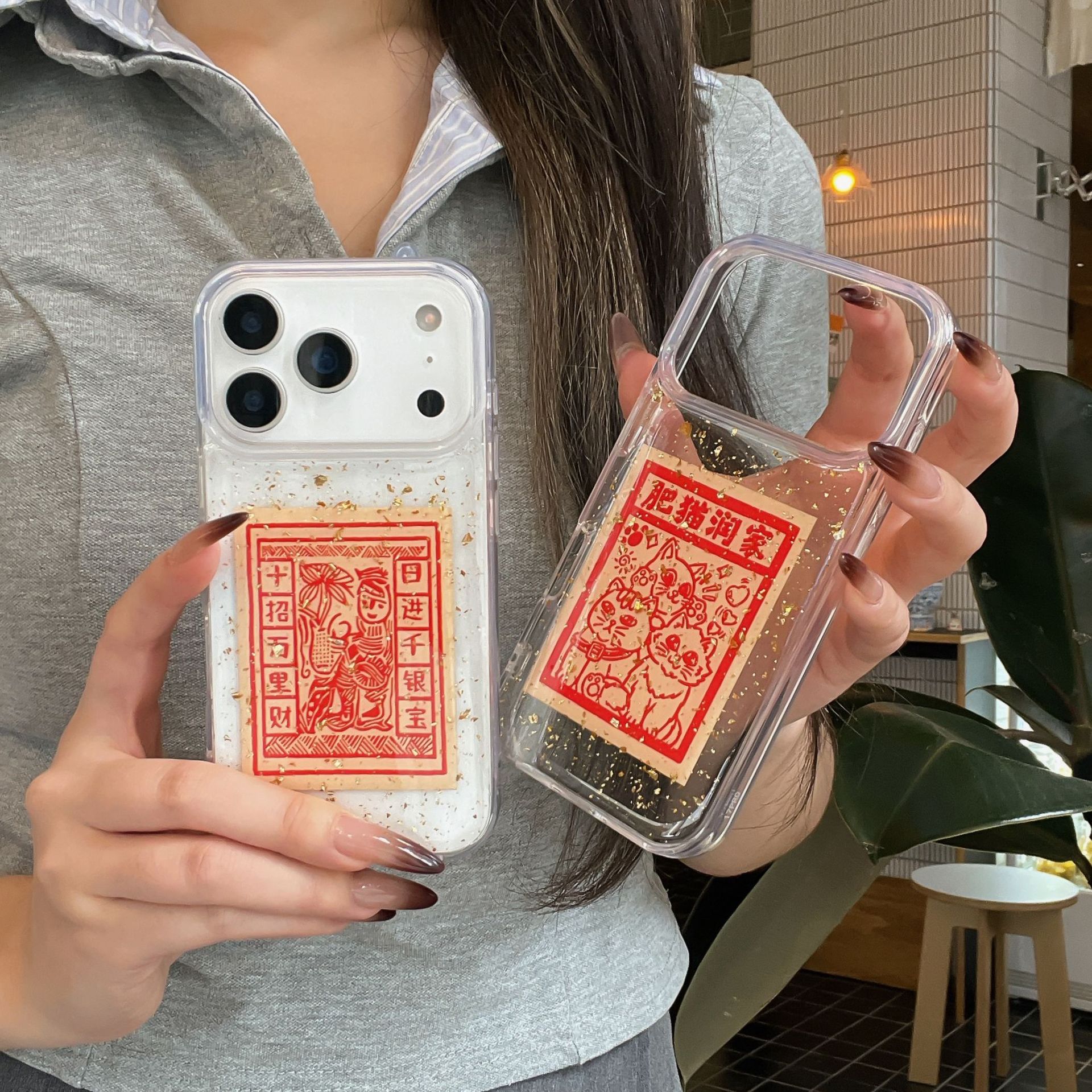 Chinese Style Gold Foil Armor Horse Epoxy Case for iPhone Shockproof Cover