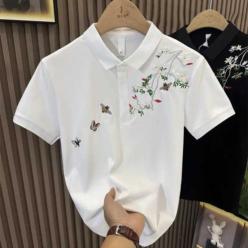 New Chinese style national style polo shirt mens short-sleeved summer loose national trend lapel embroidered half-sleeved top C260326