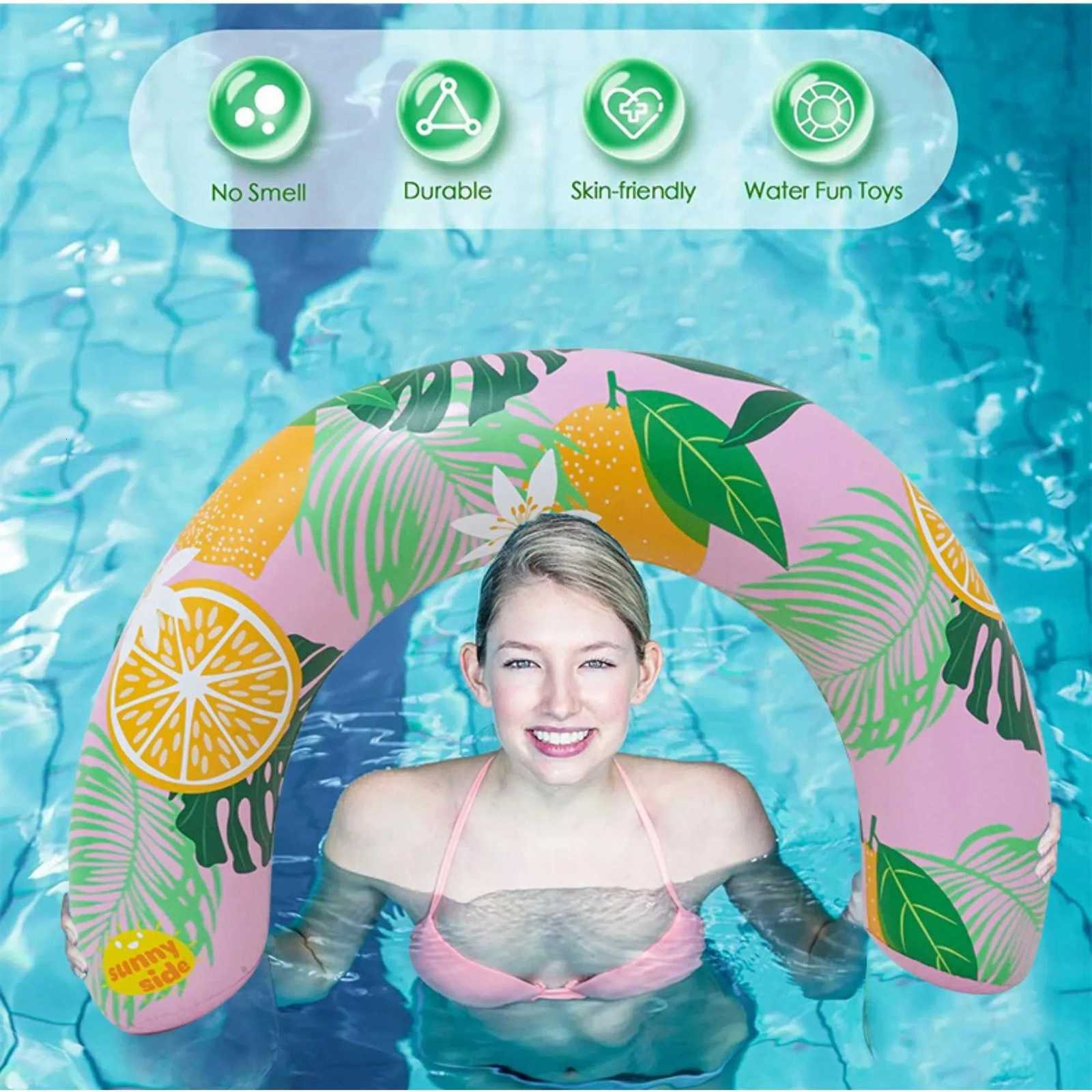 1pcs U-Shaped Inflatable Swim Ring with Fruit Print Summer Adult Float Pool Lounger Swimming Stick Z260328