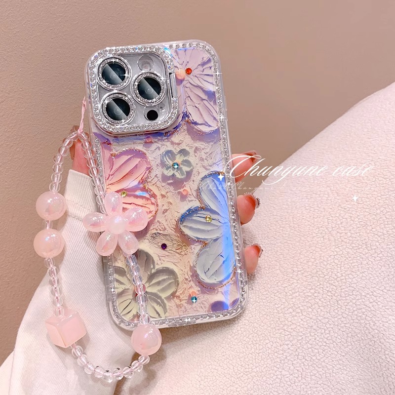 Beautiful oil painting flowers are suitable for Apple mobile phone case 2025 new iPhone with lanyard.