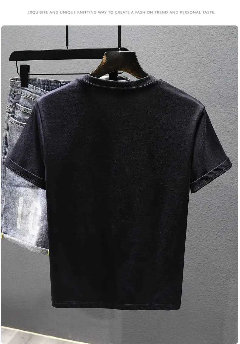 Rose Embroidered Short-sleeved T-shirt Mens 2025 New Summer Casual Loose Round Neck Half-sleeved Top C260326