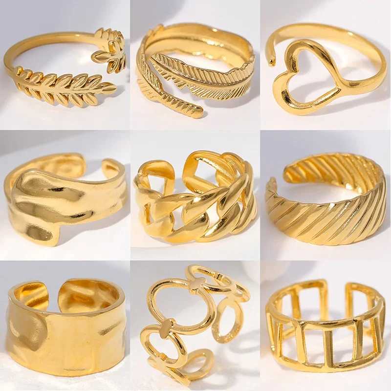 Stainless Steel Rings for Women Geometric Love Heart Chain Hollow Finger Rings Minimalist Trendy Aesthetic Party Jewelry Gifts H260328