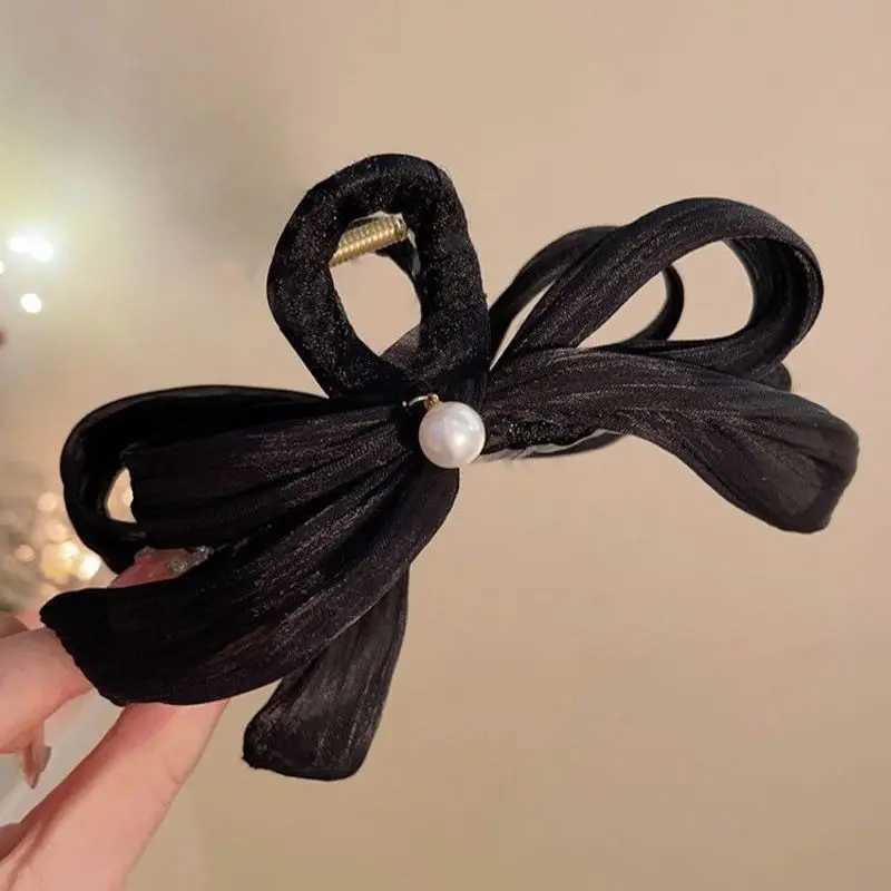 1pc Wrinkled bow clip large new autumn elegant hair clip womens back of the head super fairy shark clip H260328