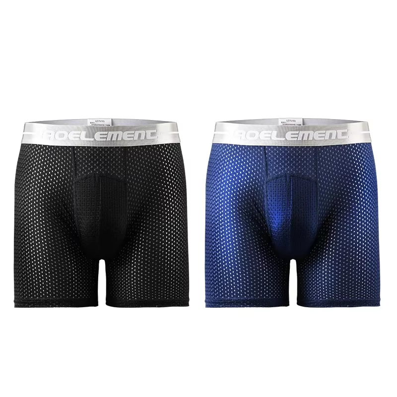 2PCS Men's Extended Sports Panties Flat Angle Running Anti-Wear Legs Large Size Ice Silk Loose Fat Guy