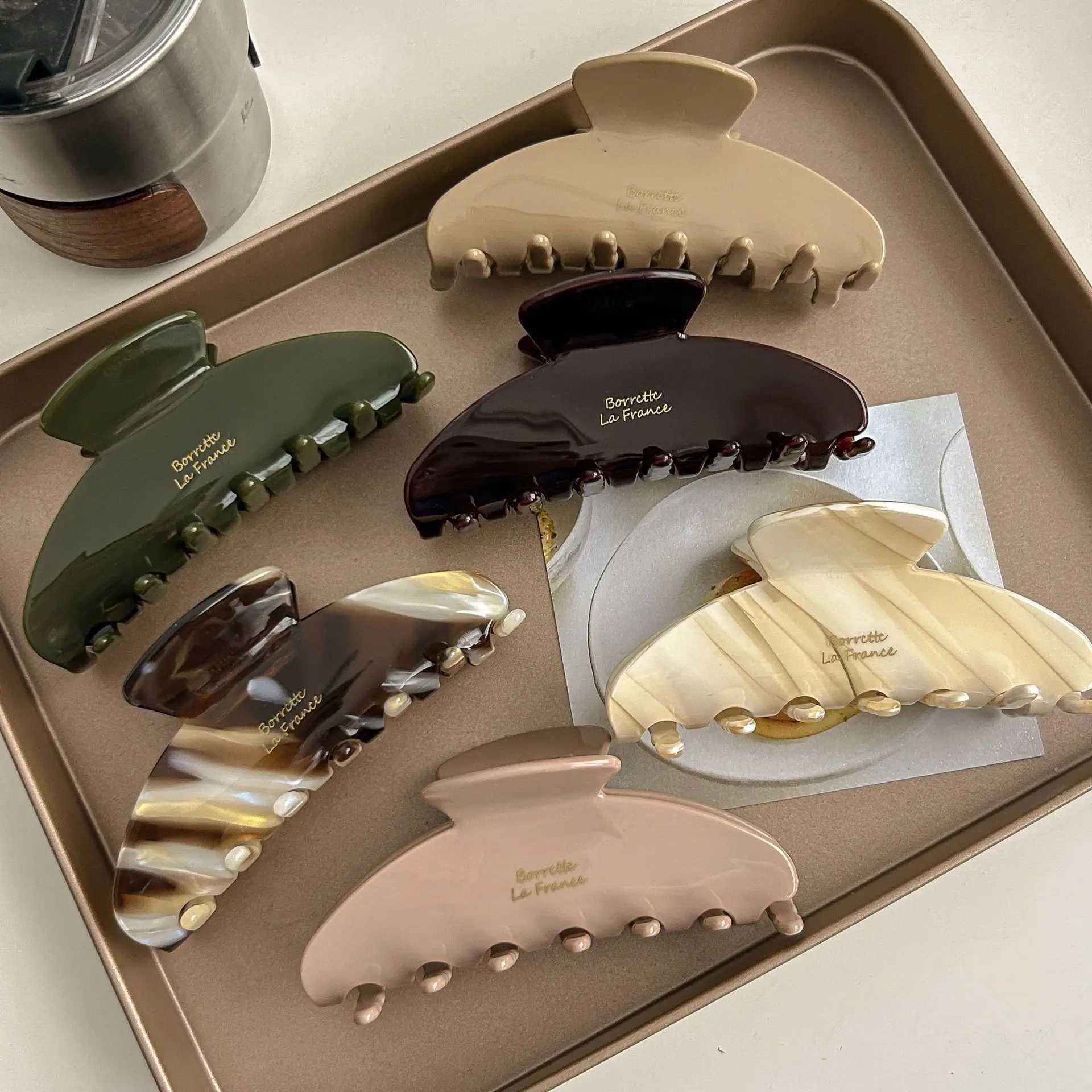 DuoShang 10CM Large Gold Label Hair Claw Classic Retro Acetate Claw Clips Trendy Hair Clips for Women Girls Hair Accessories H260328