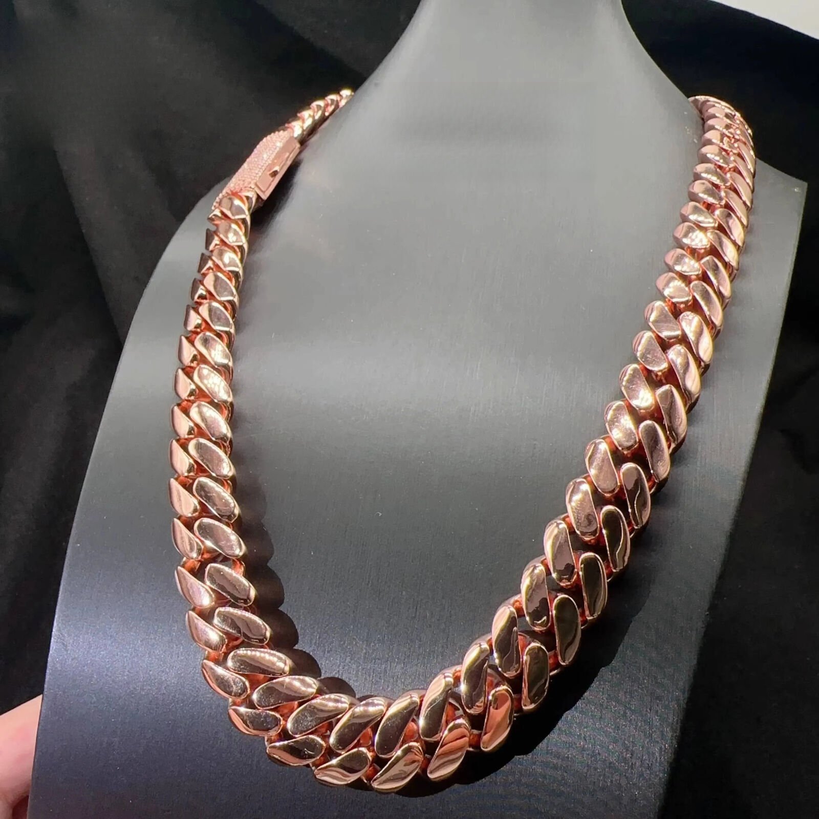 16MM Width Sterling Silver 925 VVS Moissanite Diamond Lock Hip Hop Real Gold Plated Plain Cuban Link Chain