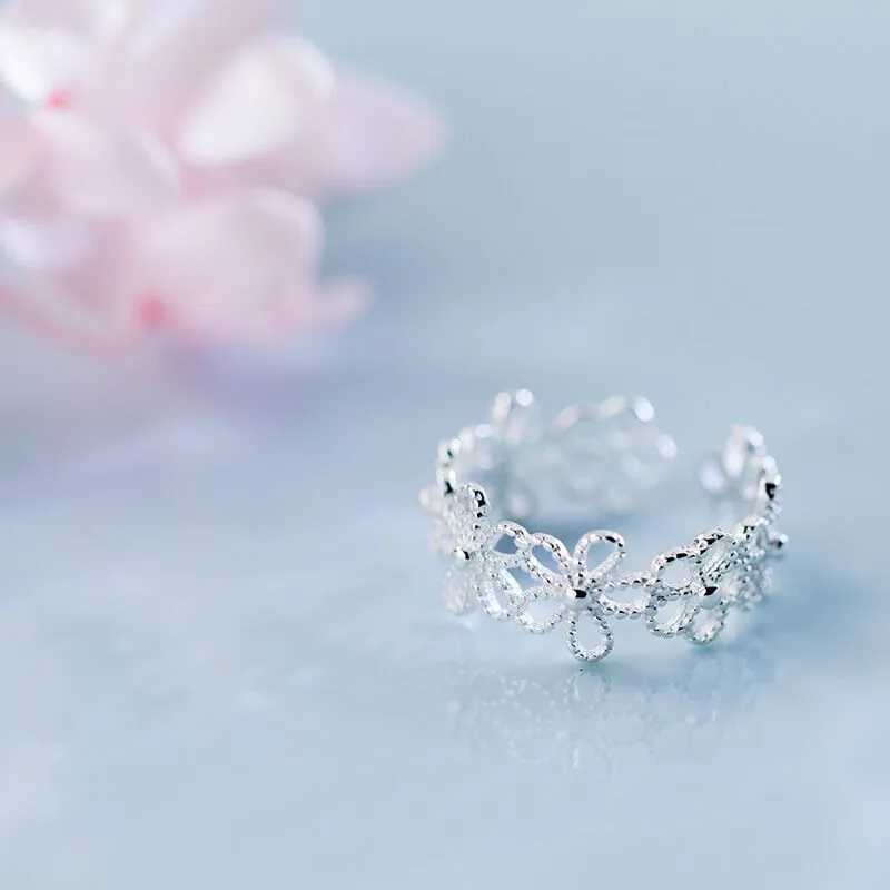 New in 925 Sterling Silver Hollow Flower Adjustable Rings For Women Engagement Ladies Rings Vintage Luxury Jewelry Jewellery H260328