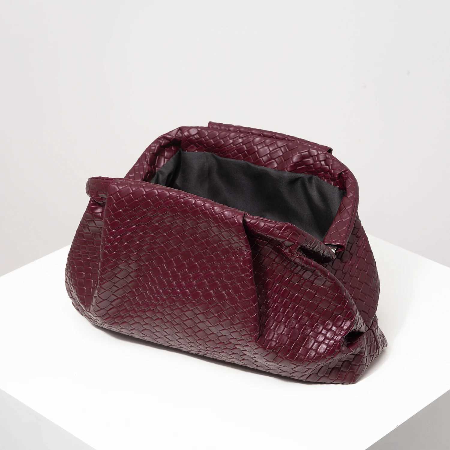 Vintage Artificial Leather Woven Pattern Clutch BagBurgundy BagFormal Dresses for WomenLarge Capacity Women Purse C260327