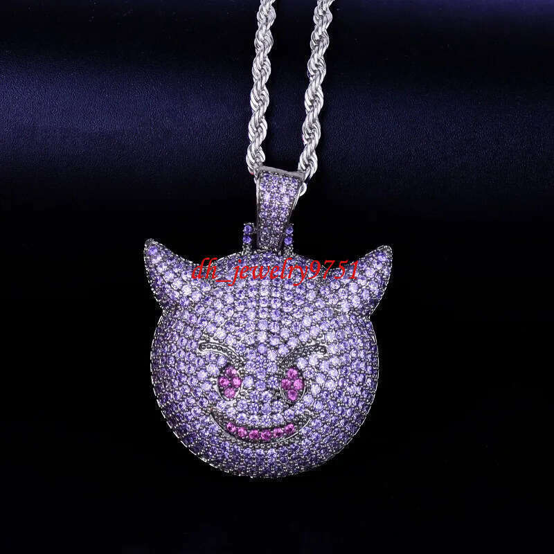 2026 CUTE Design Fashion Hip-hop Style Ice Moissanite Diamond 925 Silver Little Devil Pendant Necklace Jewelry