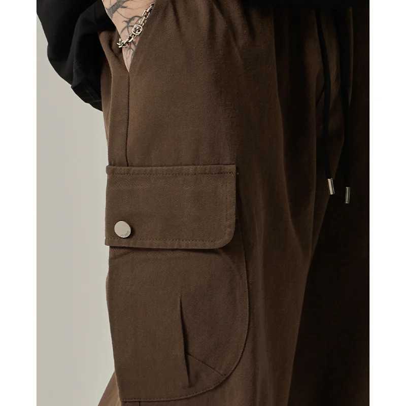 Mens Sweatpants 2025 Spring Autumn Vintage Japanese Wide Leg Straight Loose Button Big Pockets Cargo Pants Drawstring Trousers M260328