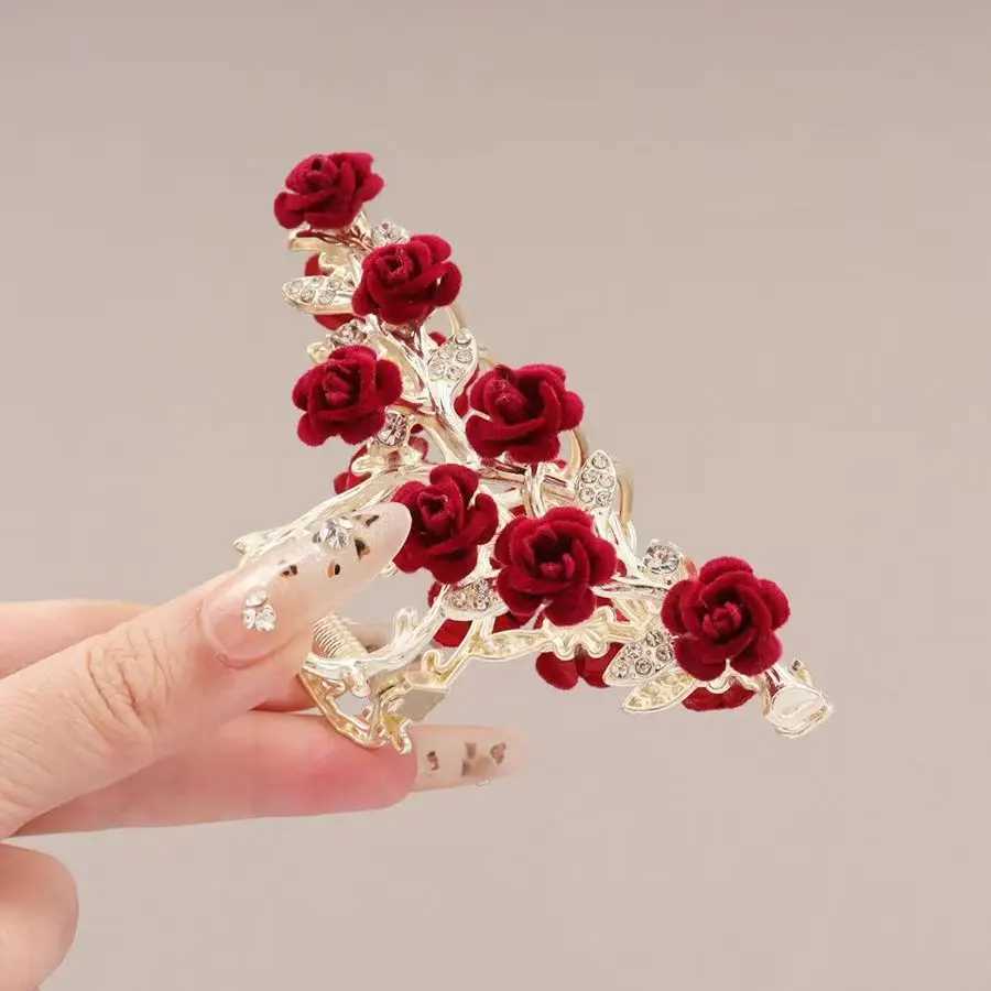 Rose Flower High-End Hairpin New Rose French Style Elegant Back-Of-Head Clip Metal Hair Accessory for Updos Shark Clip H260328