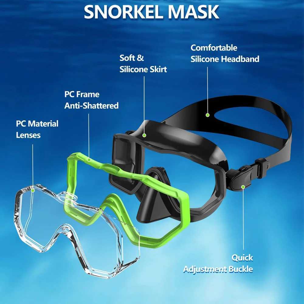 Kids Snorkel Mask 3 Windows Panoramic Wide View HD Three-Lens Adjustable Scuba Snorkeling Swimming Diving For Youth and Child Z260328