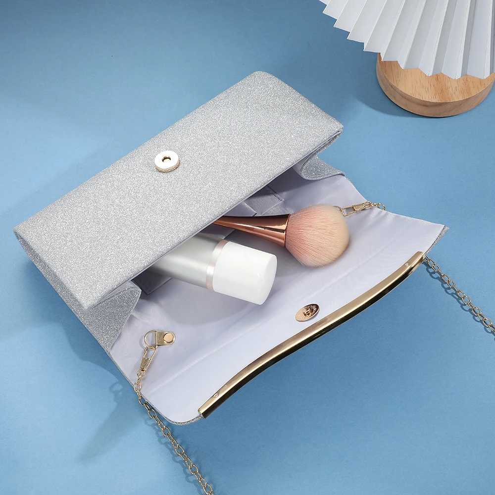 Fashionable Japanese and Korean style ladies metal-edged elegant evening bag with glitter material high-end single-shoulder cr C260327