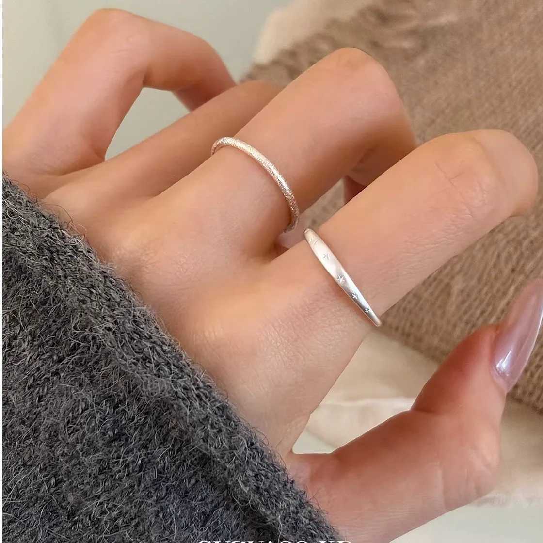 925 Sterling Silver Rings for Women Couple Minimalist Narrow Sparckling Star Jewelry Birthday Gift Prevent Allergy H260328