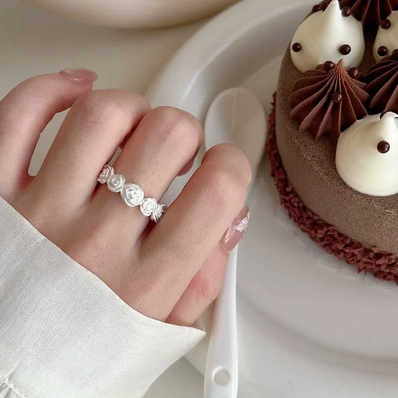 925 Sterling Silver Rings For Women Geometric Fine Jewelry Finger Adjustable Sparckling rose Shape Ring For Party Birthday Gift H260328