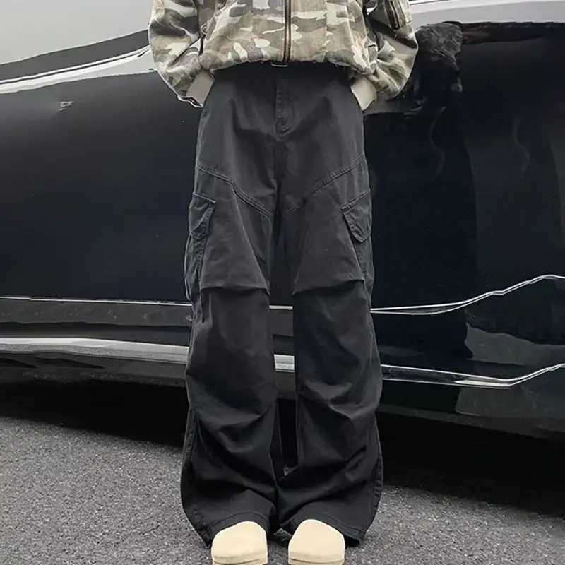 Y2K Big Pocket Mens Cargo Pants Japanese 2025 New Harajuku Loose Straight Wide Leg Trousers Baggy Pants Man Hip Hop Sweatpants M260328