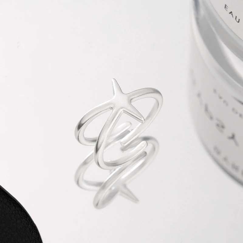 PANJBJ 925 Sterling Silver Starfish Line Ring For Women Hip Hop Frosting Ins Asymmetric Hollow Out Jewelry Gift Dropshipping H260328