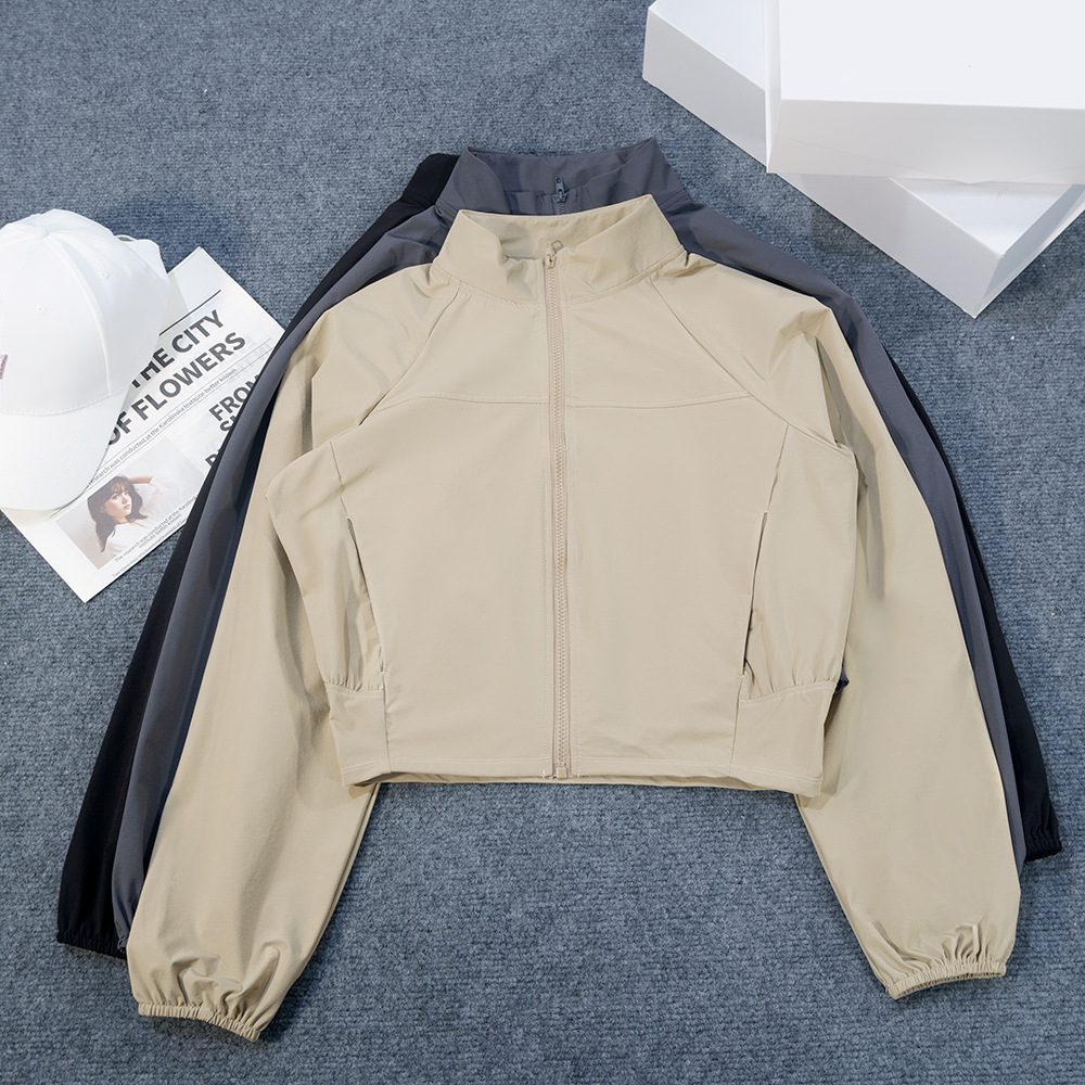 luxury fashion 2026 Women's Yoga Windbreaker Jacket, Stand Collar Sun Protection Top, Outdoor Quick Dry Crop Zip-Up Fitness Shirt