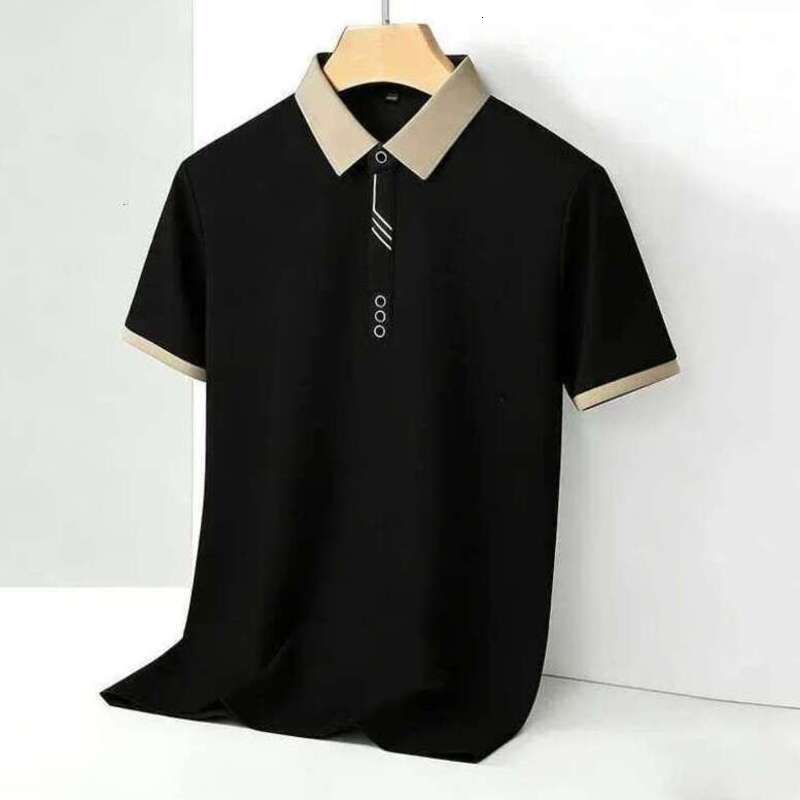 Men's Polo Black Tee Summer T-Shirts Wrinkle-Resistant Short Sleeve with Contrast Trim Premium Office Casual Men's Clothing