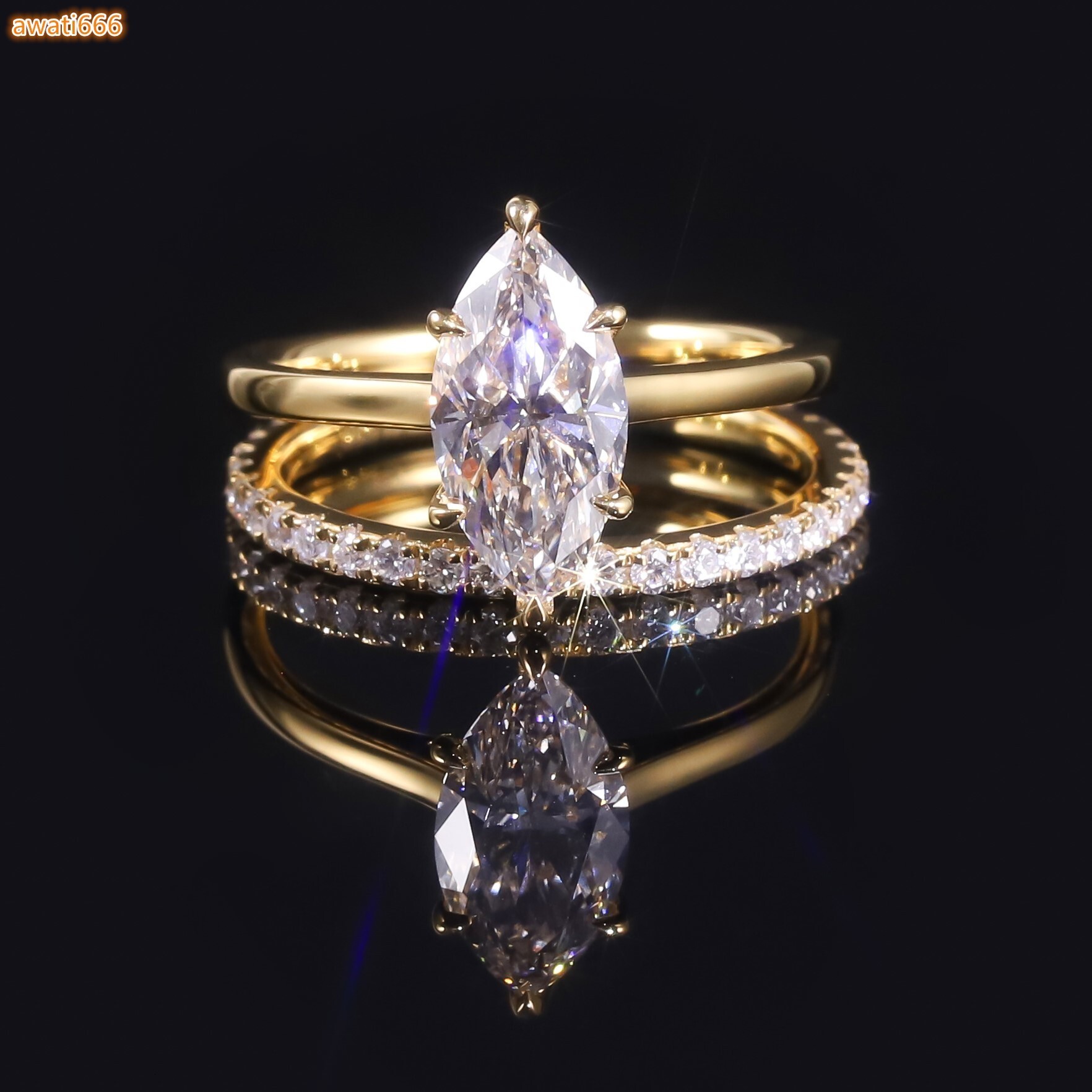 Abiding Customization Fine Jewelry Marquise 510MM VVS Moissanite Diamond D Color 1CT 14K Yellow Gold 585 Women Wedding Ring Set