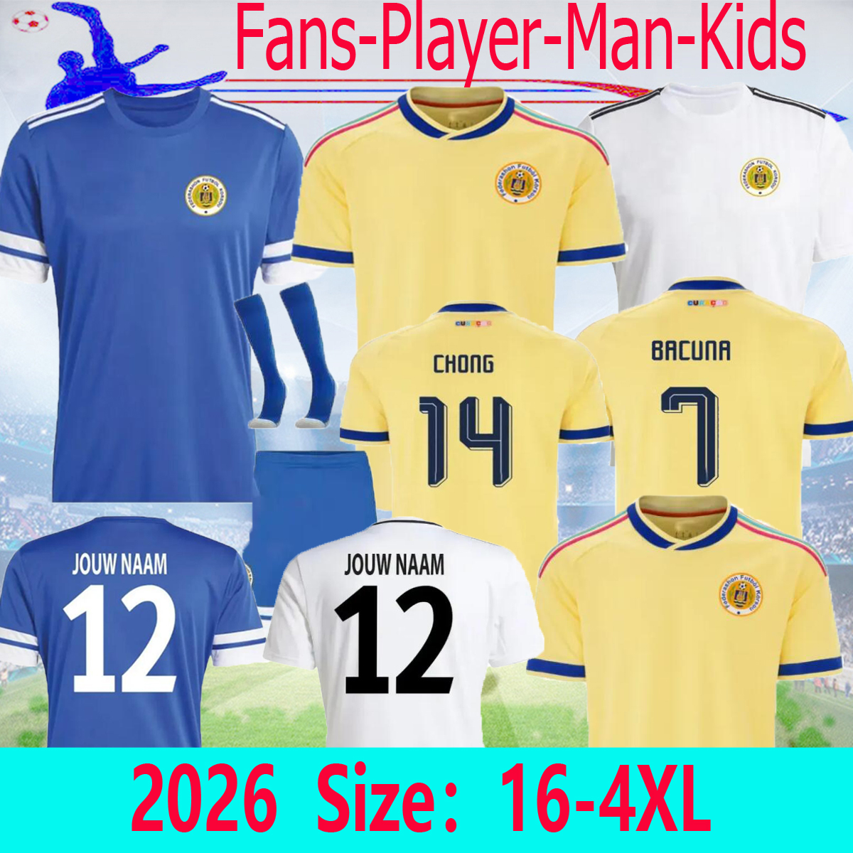 S-4XL 26 27 Curacao Soccer Jerseys 2026 2027 Home Away Fans Players Men Kids Football Jersey Shirt Kit BACUNA CHONG