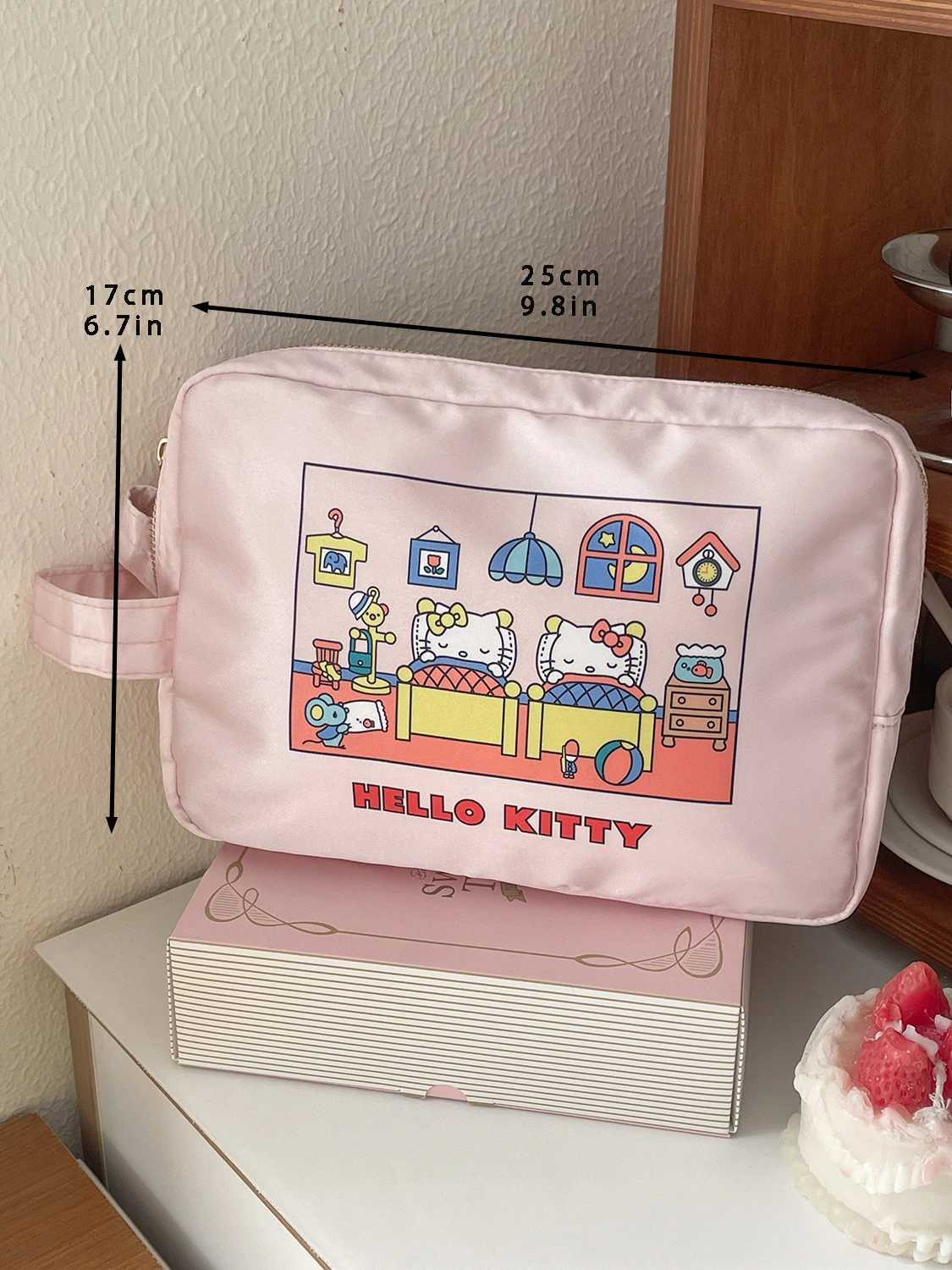 Fashion Cute Hello Kitty Pink Cartoon Makeup Bag Travel Portable Handheld Toiletry Bag Cosmetics Storage Bag Girl Birthday Gifts D260328