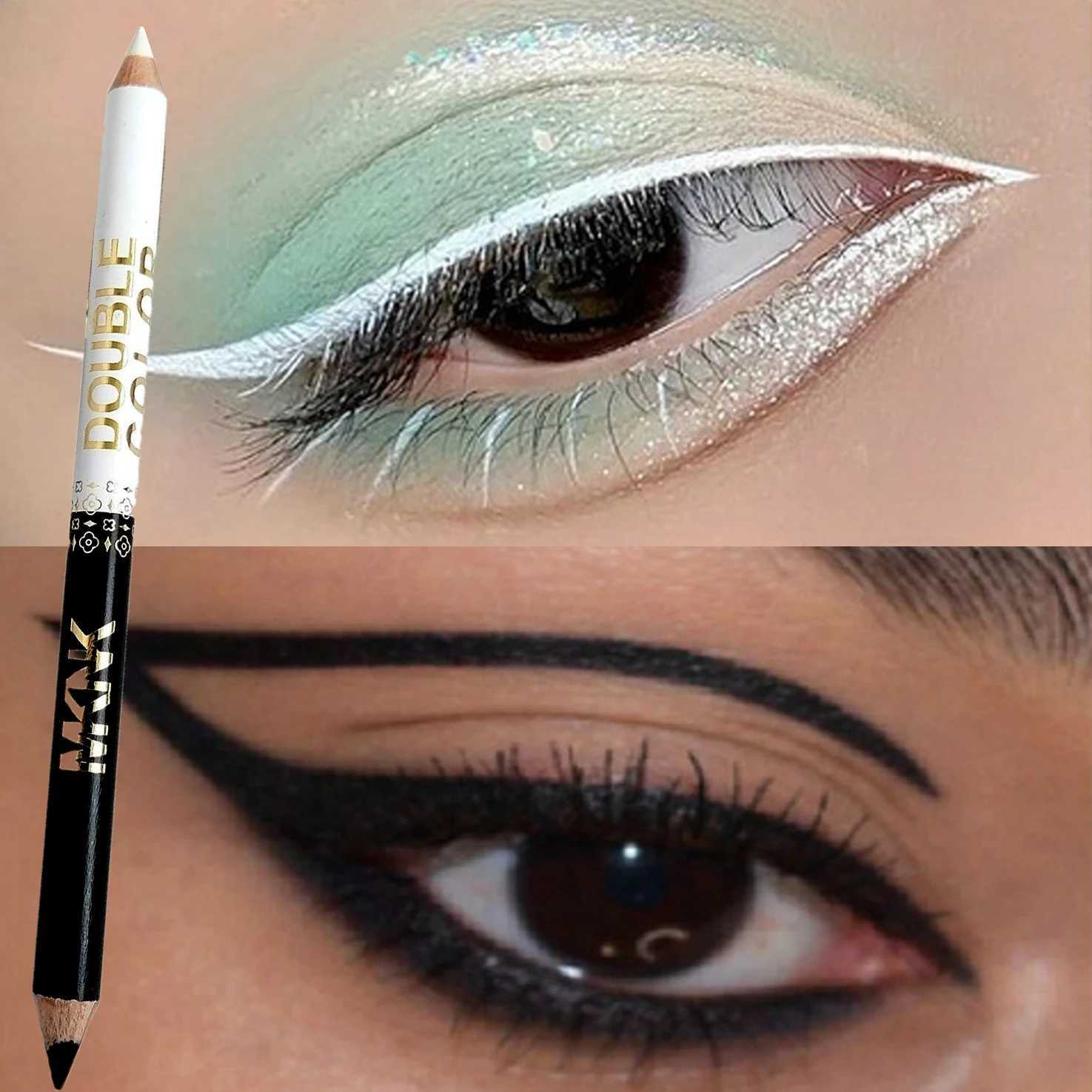 Two-Color Wooden Eyeliner Pencil Smooth Matte Black White Gel Eye Liner Pen Dual-use Pearlescent Silkworm Highlight Shadow Pen H260328